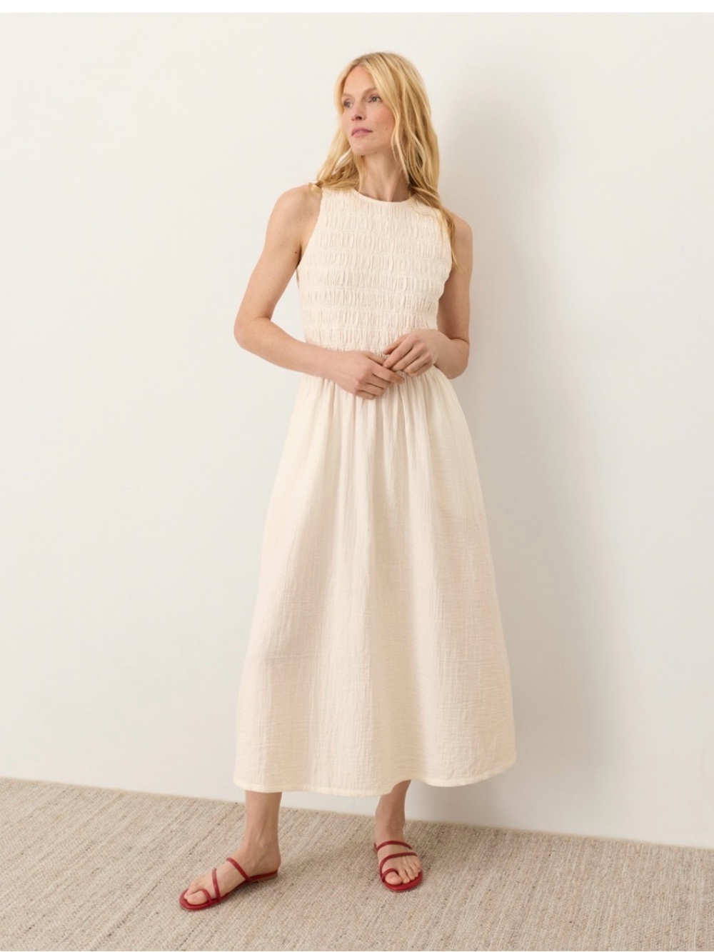 PACT Organic Coastal Double Gauze Smocked Dress